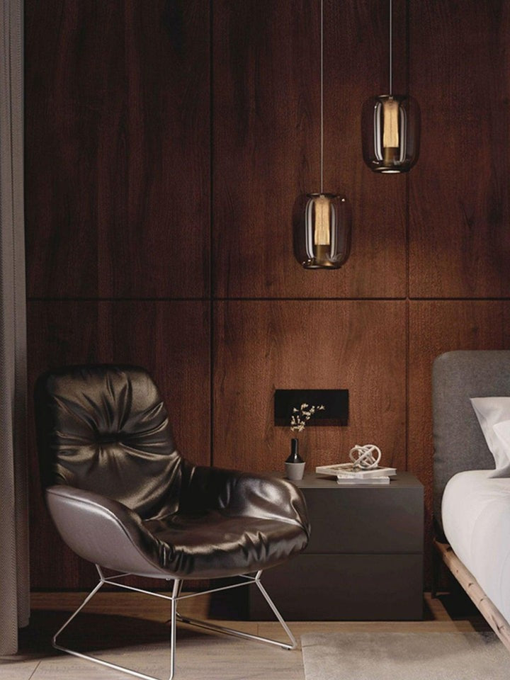 Smoke Gray LED Glass Pendant Light with Gold Accents