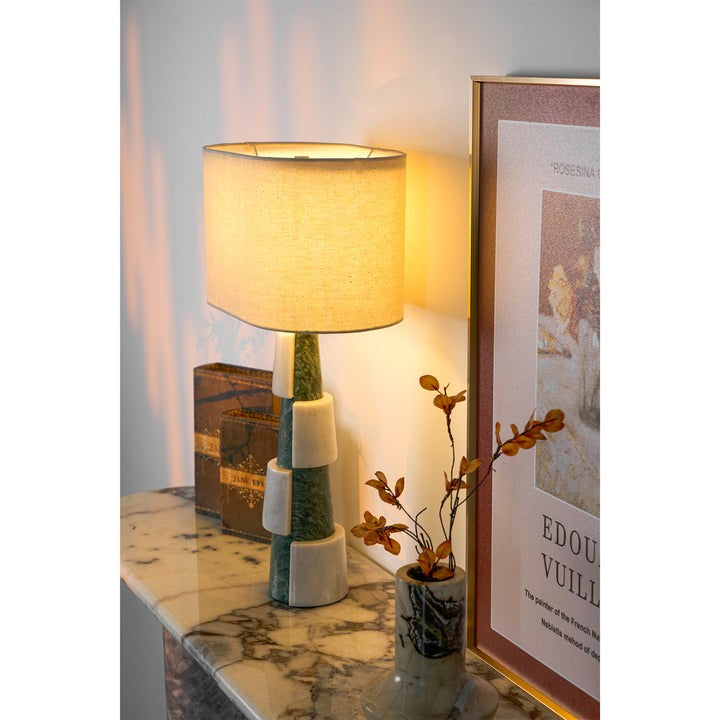 Solid Marble Base Table Lamp with Fabric Shade
