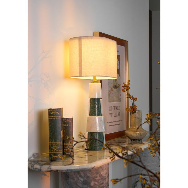 Solid Marble Base Table Lamp with Fabric Shade