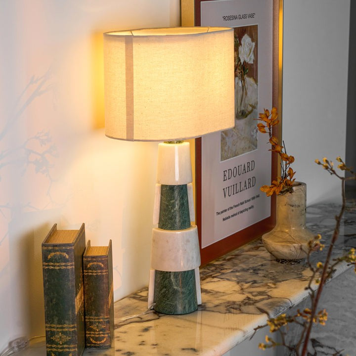 Solid Marble Base Table Lamp with Fabric Shade
