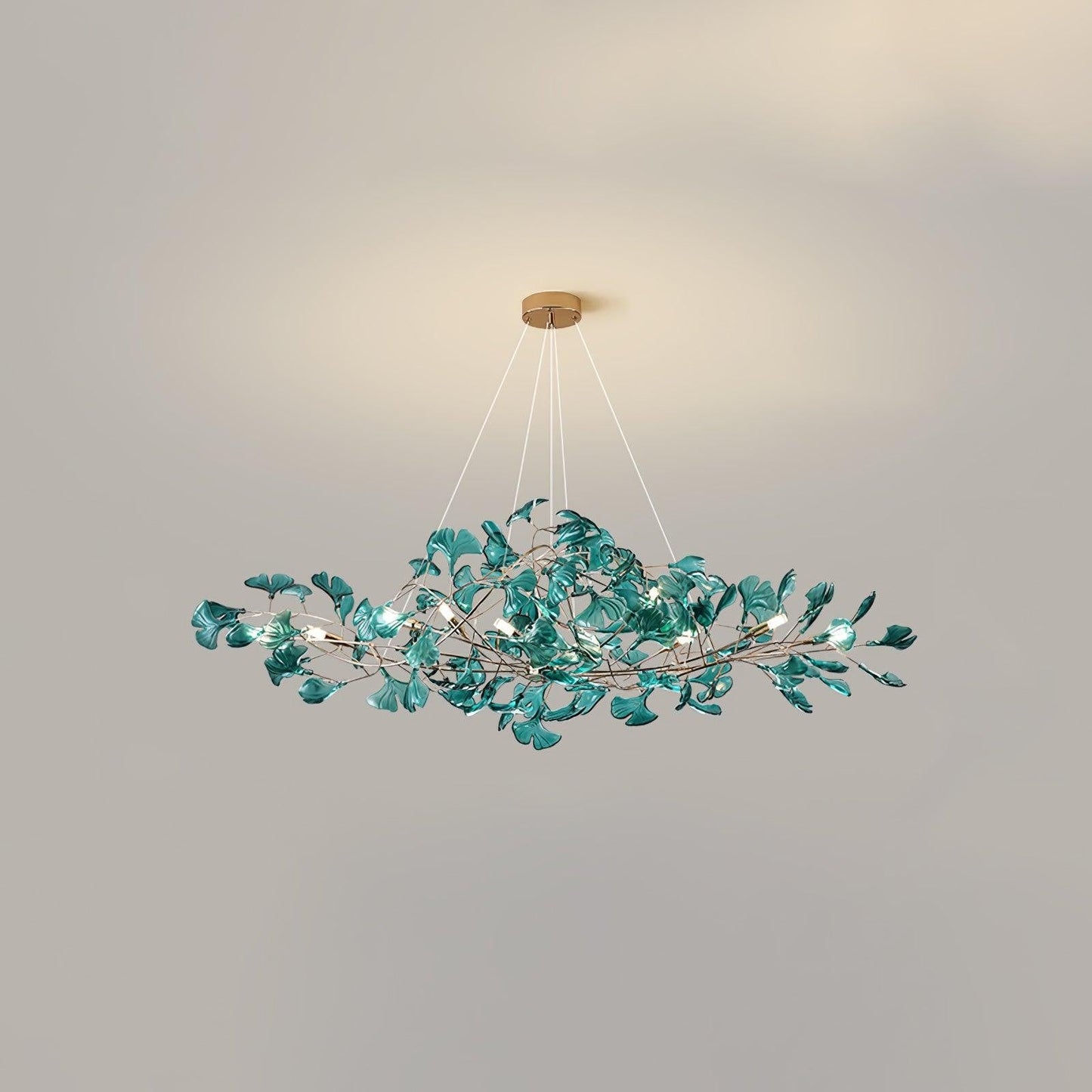 Teal Ginkgo Leaf Acrylic Chandelier