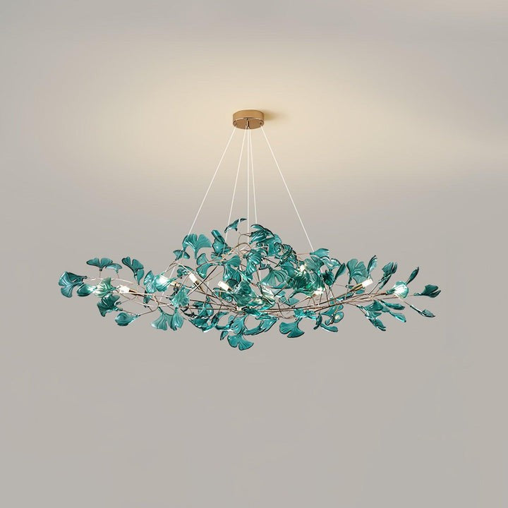 Teal Ginkgo Leaf Acrylic Chandelier