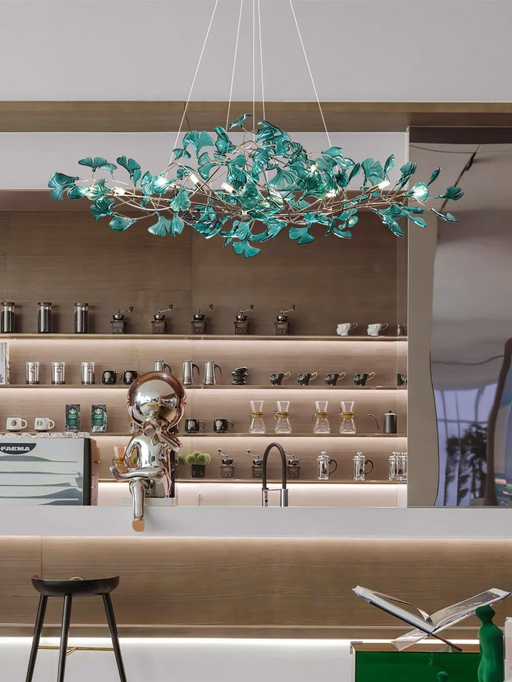 Teal Ginkgo Leaf Acrylic Chandelier