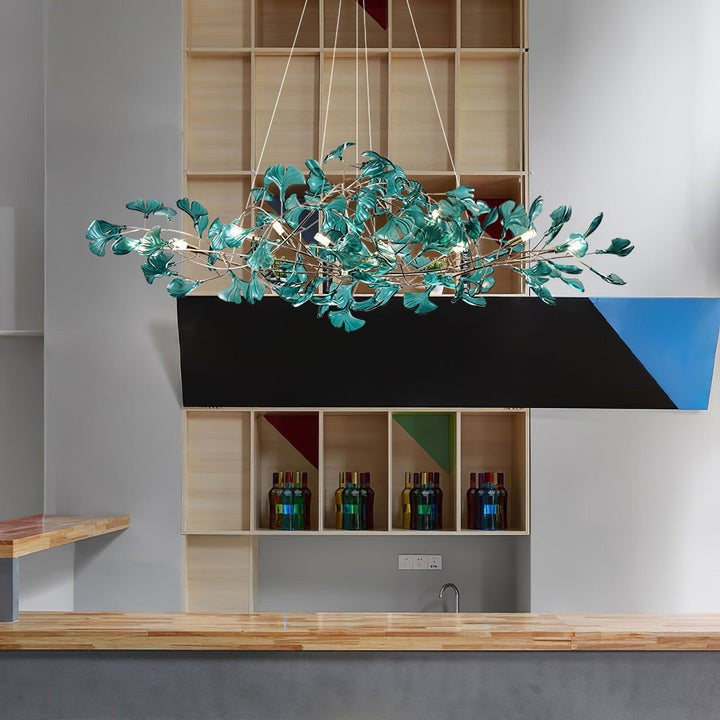 Teal Ginkgo Leaf Acrylic Chandelier
