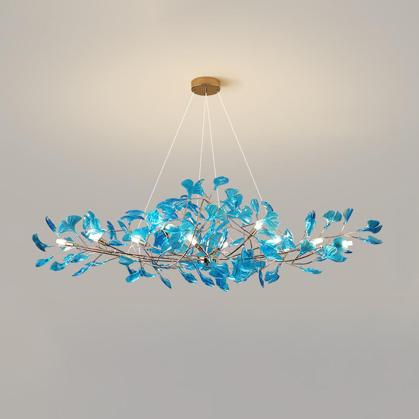 Teal Ginkgo Leaf Acrylic Chandelier