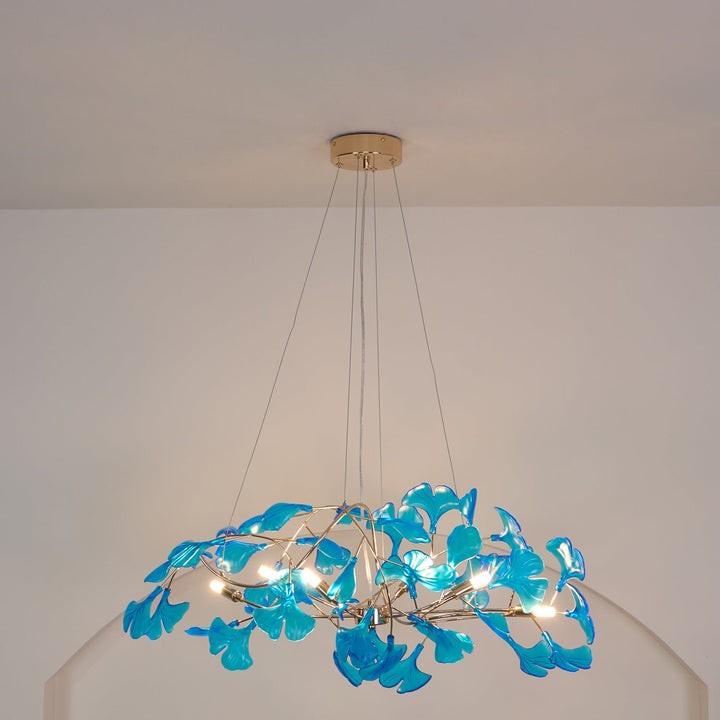 Teal Ginkgo Leaf Acrylic Chandelier