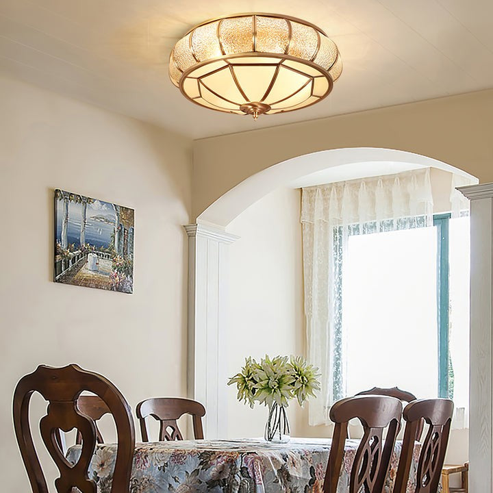 Textured Flush-Mount Glass Ceiling Light