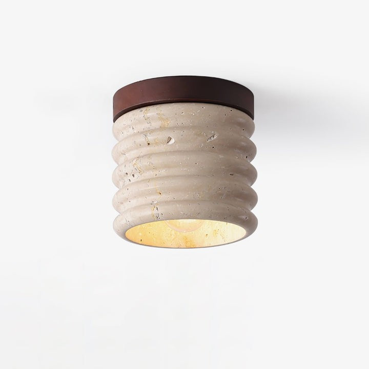 Textured Travertine LED Ceiling Light with Walnut Accents