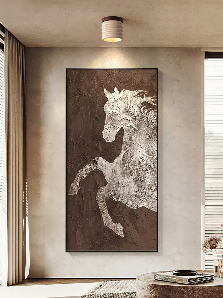 Textured Travertine LED Ceiling Light with Walnut Accents