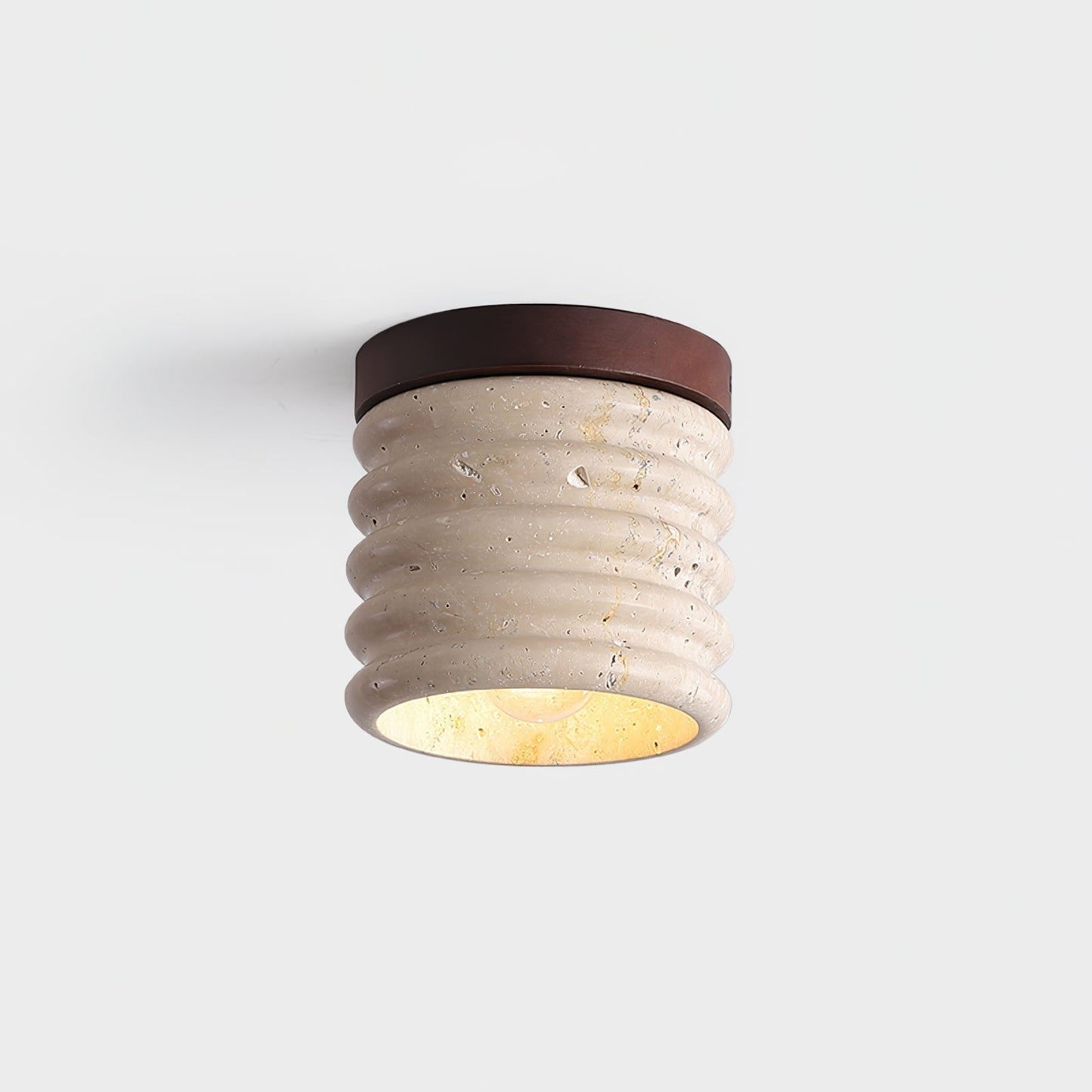 Textured Travertine LED Ceiling Light with Walnut Accents