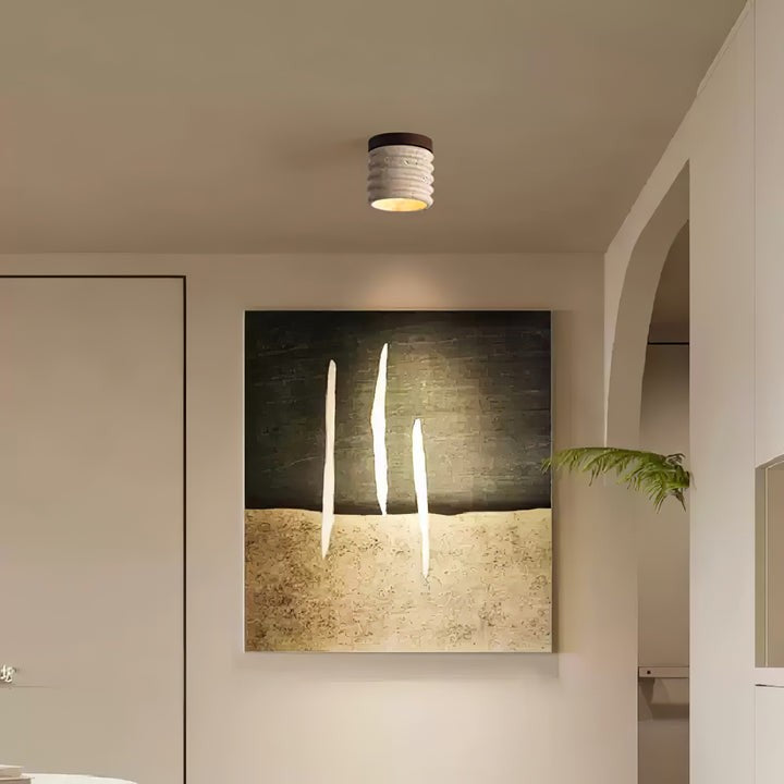 Textured Travertine LED Ceiling Light with Walnut Accents