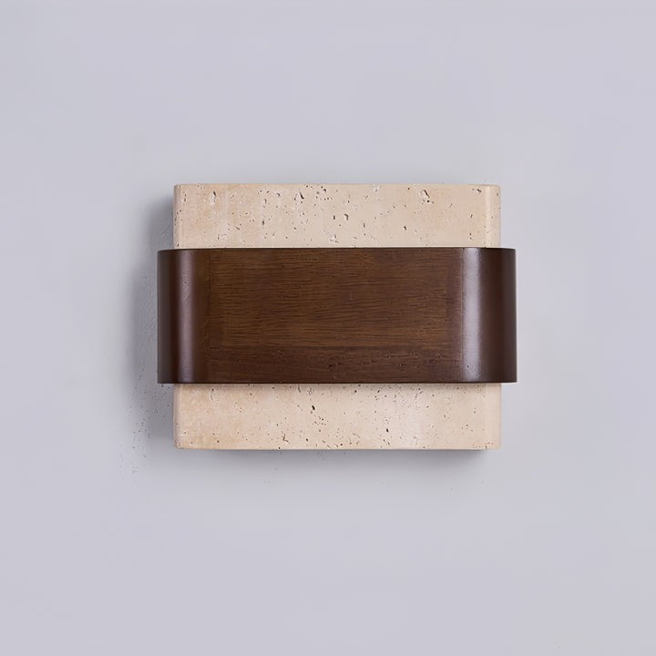 Travertine LED Wall Sconce with Walnut Accents