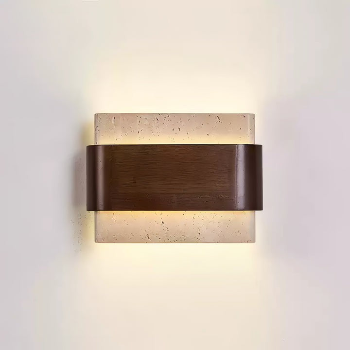 Travertine LED Wall Sconce with Walnut Accents