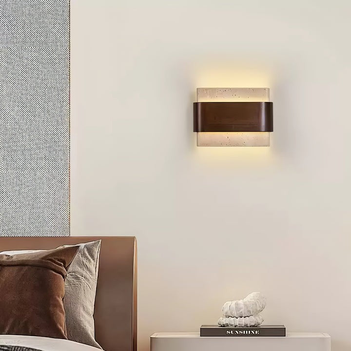 Travertine LED Wall Sconce with Walnut Accents