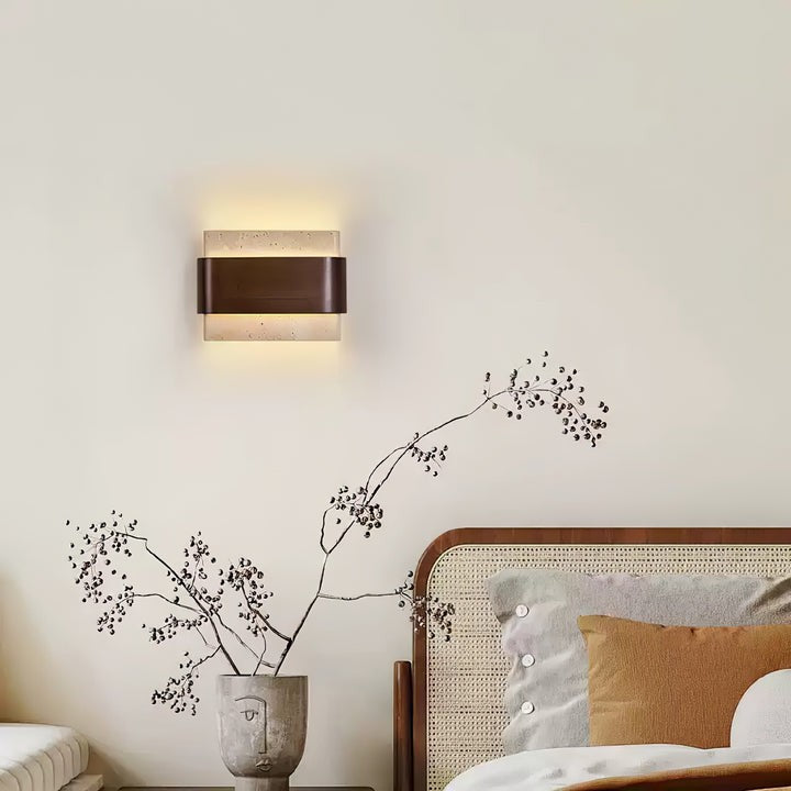 Travertine LED Wall Sconce with Walnut Accents