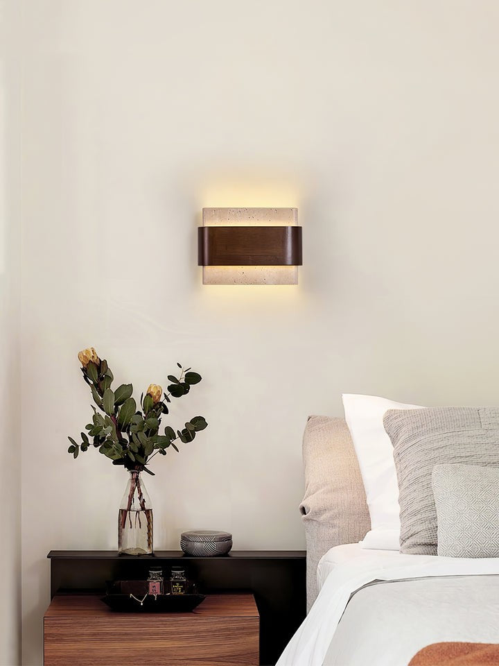 Travertine LED Wall Sconce with Walnut Accents