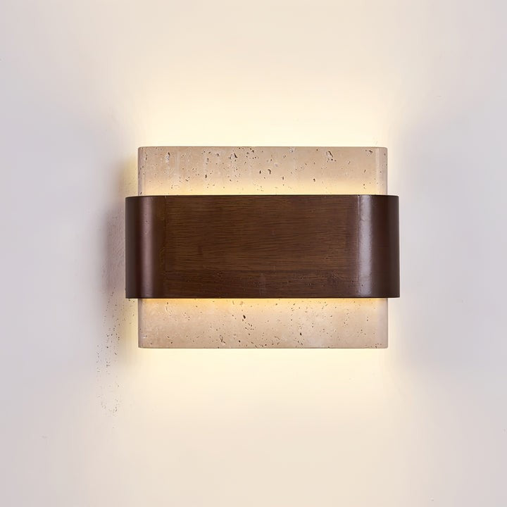 Travertine LED Wall Sconce with Walnut Accents