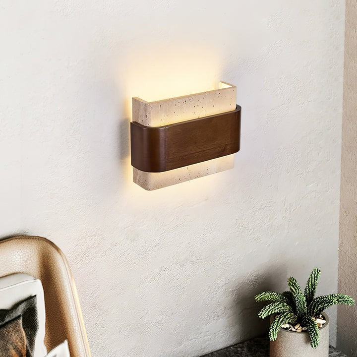 Travertine LED Wall Sconce with Walnut Accents