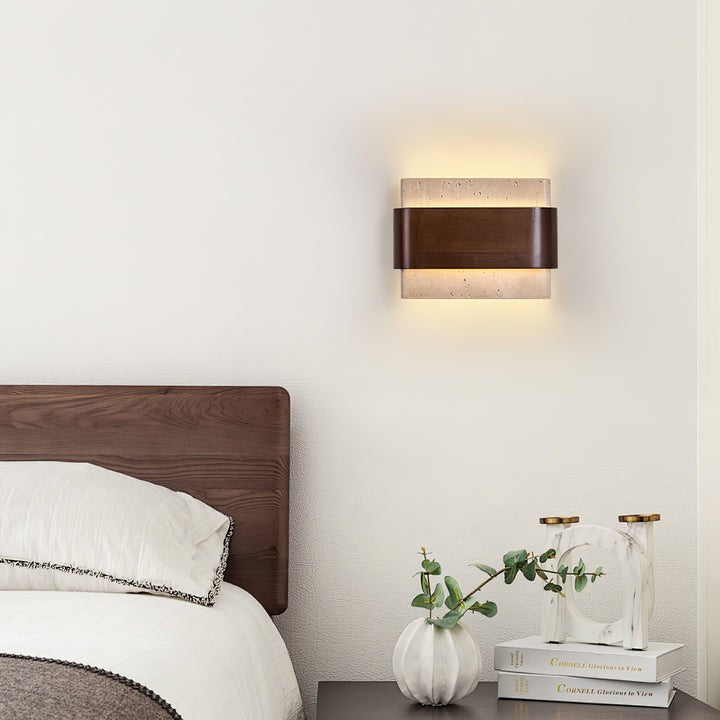 Travertine LED Wall Sconce with Walnut Accents