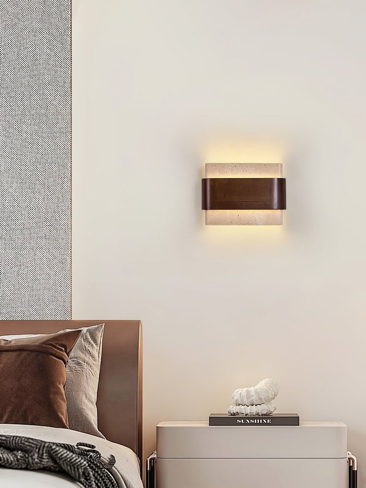 Travertine LED Wall Sconce with Walnut Accents