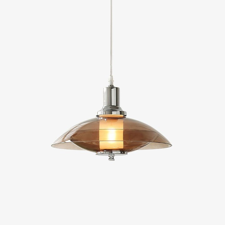 UFO-Inspired Chrome Pendant with Amber Glass Shade