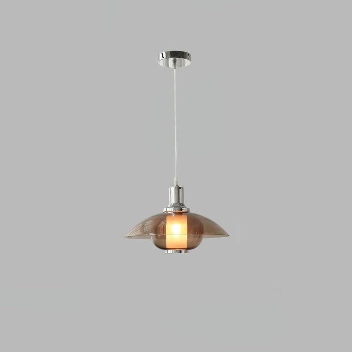 UFO-Inspired Chrome Pendant with Amber Glass Shade