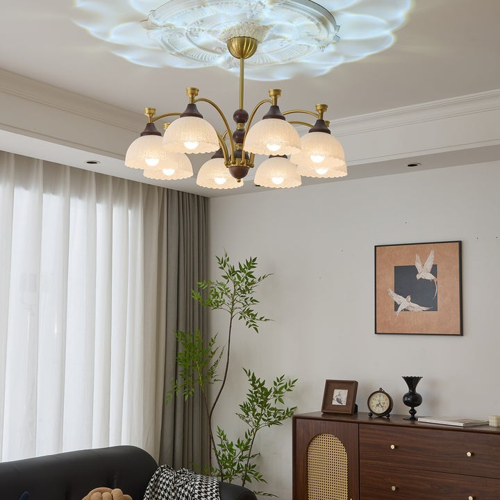 Vintage Brass & Wood Chandelier - Iron Frame 3/5/8 Light
