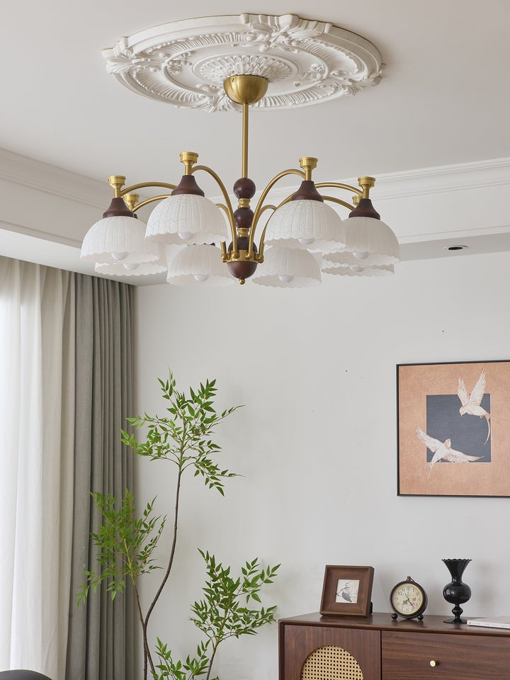 Vintage Brass & Wood Chandelier - Iron Frame 3/5/8 Light