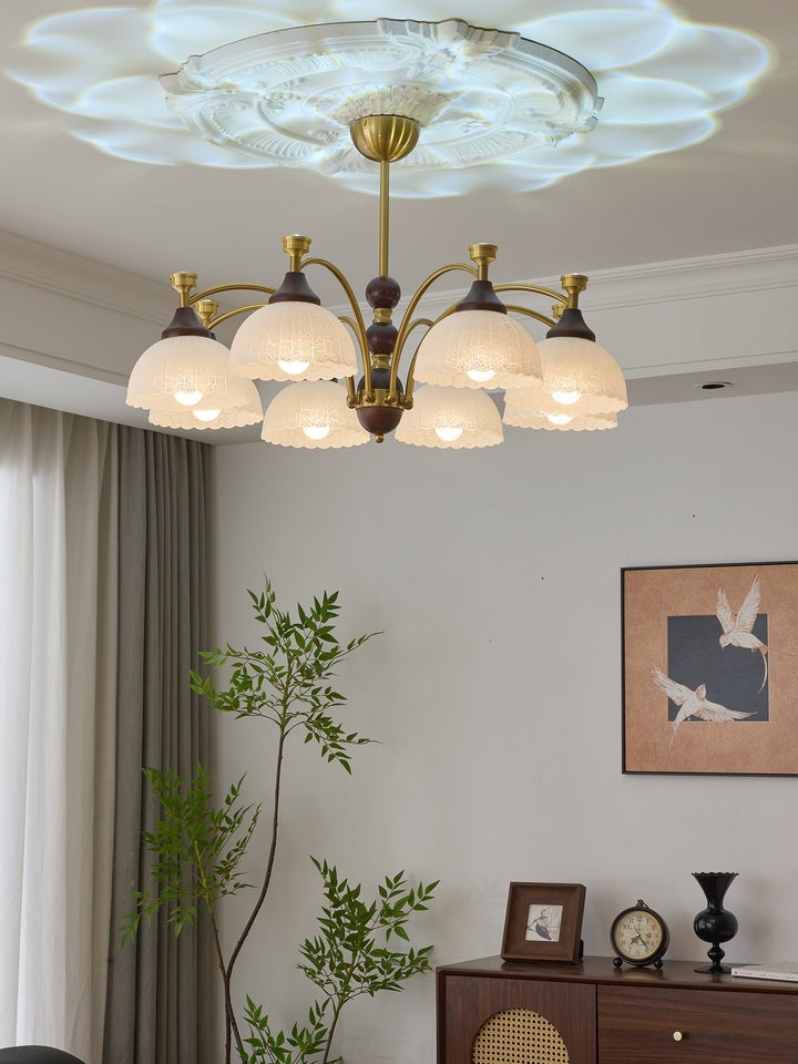 Vintage Brass & Wood Chandelier - Iron Frame 3/5/8 Light