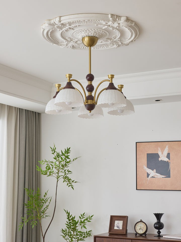 Vintage Brass & Wood Chandelier - Iron Frame 3/5/8 Light