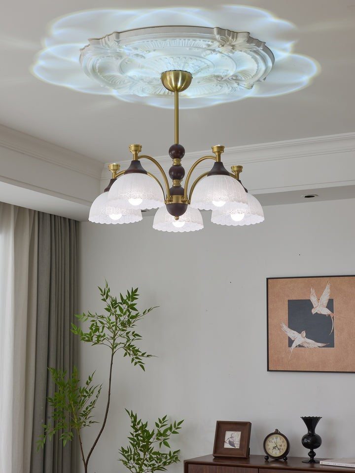 Vintage Brass & Wood Chandelier - Iron Frame 3/5/8 Light