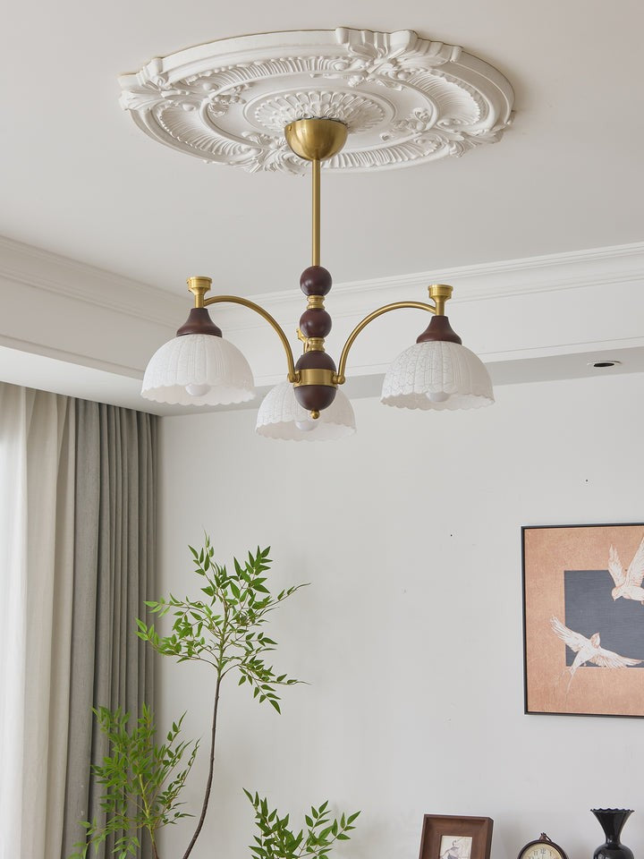 Vintage Brass & Wood Chandelier - Iron Frame 3/5/8 Light