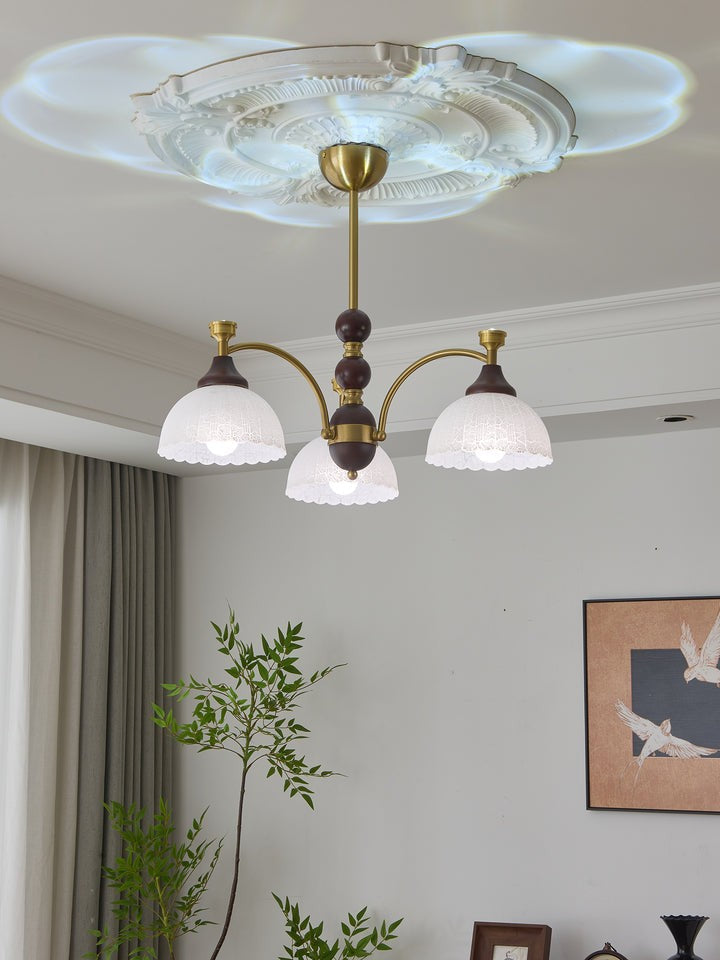 Vintage Brass & Wood Chandelier - Iron Frame 3/5/8 Light