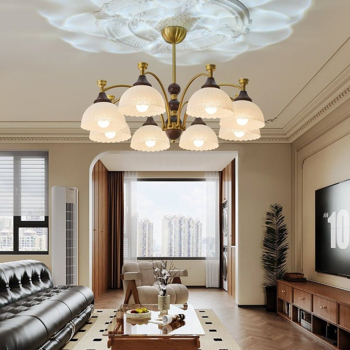 Vintage Brass & Wood Chandelier - Iron Frame 3/5/8 Light