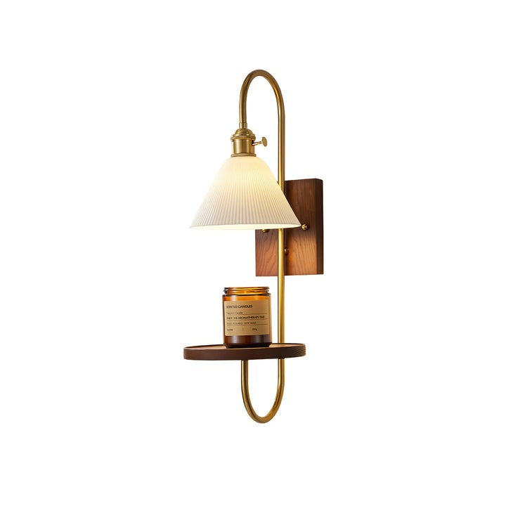 Walnut Floating Shelf Wall Sconce with LED Light
