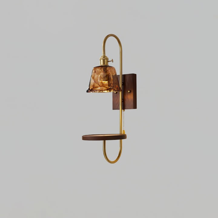 Walnut Floating Shelf Wall Sconce with LED Light