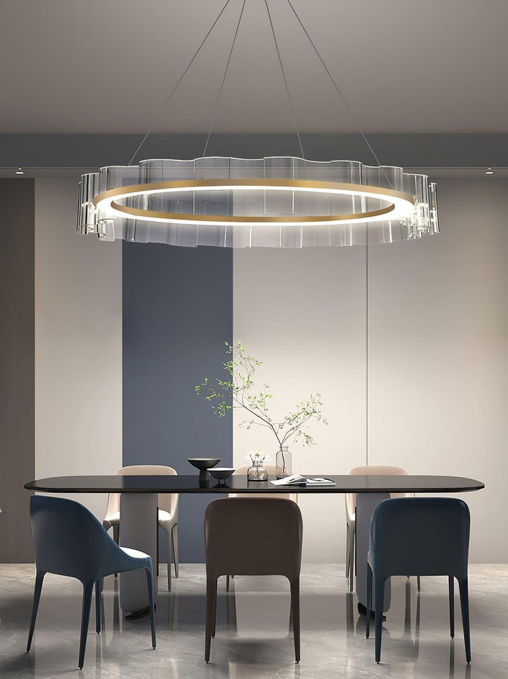 Wave-Effect LED Glass Chandelier with Gold Finish