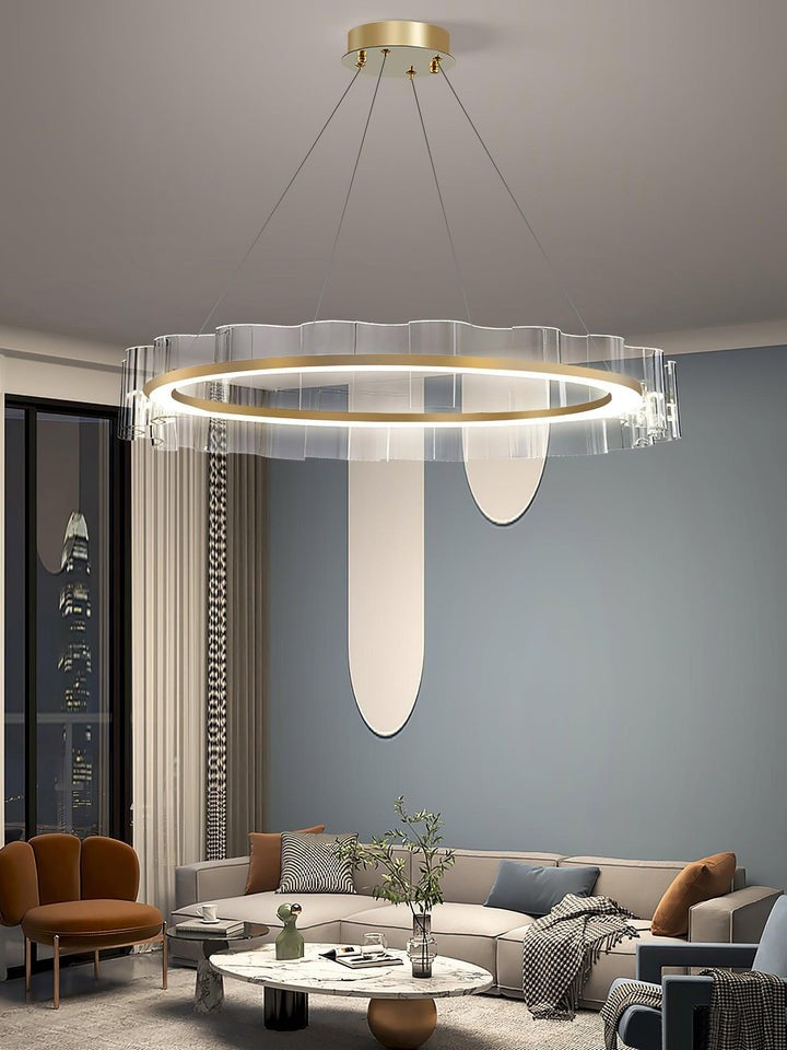 Wave-Effect LED Glass Chandelier with Gold Finish