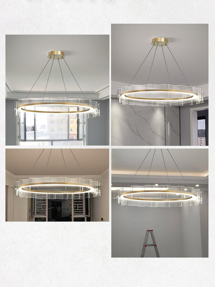 Wave-Effect LED Glass Chandelier with Gold Finish