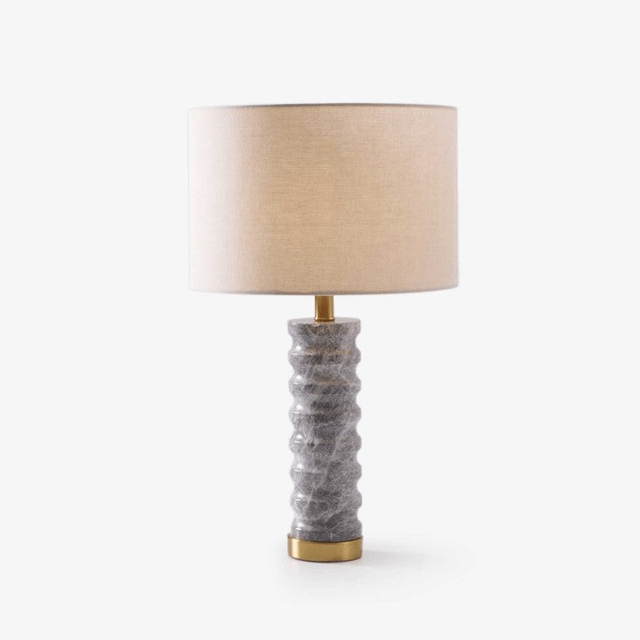Wave-Textured Marble Table Lamp with Brass Accent