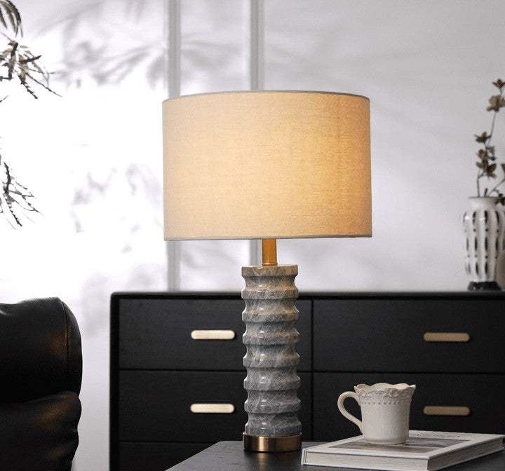 Wave-Textured Marble Table Lamp with Brass Accent