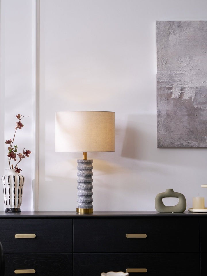Wave-Textured Marble Table Lamp with Brass Accent