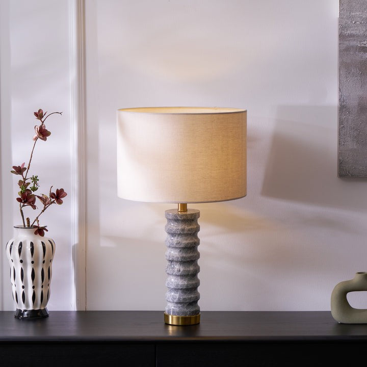 Wave-Textured Marble Table Lamp with Brass Accent