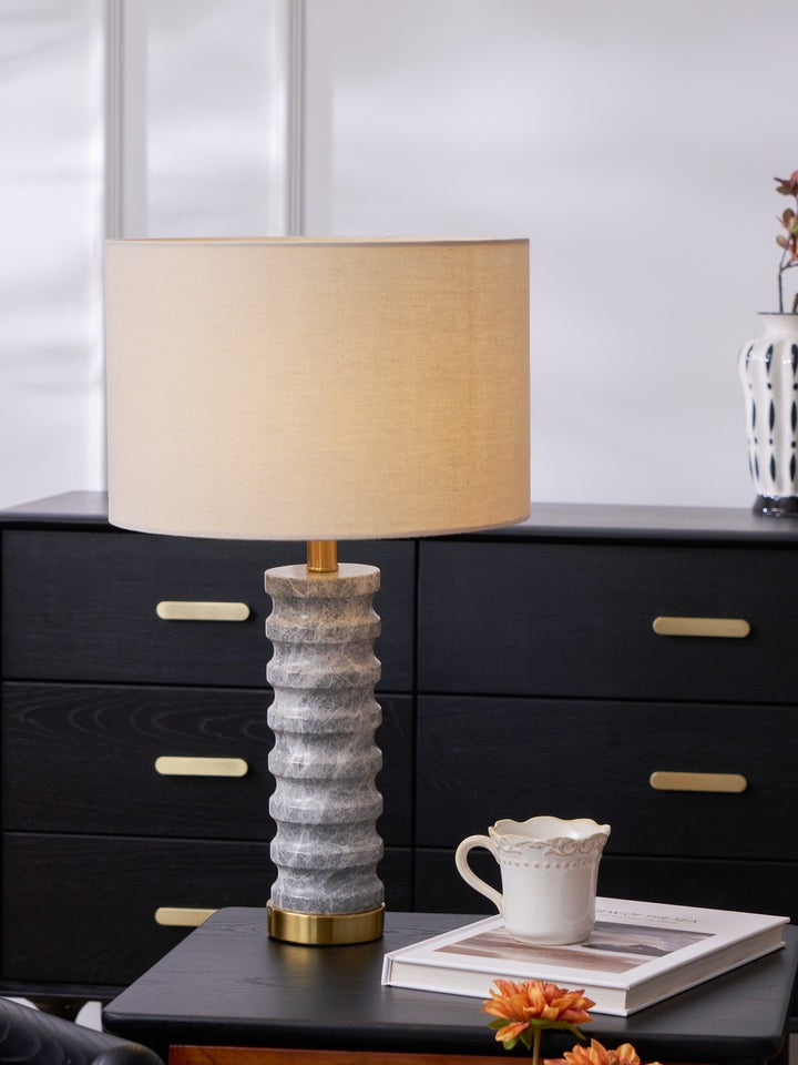 Wave-Textured Marble Table Lamp with Brass Accent