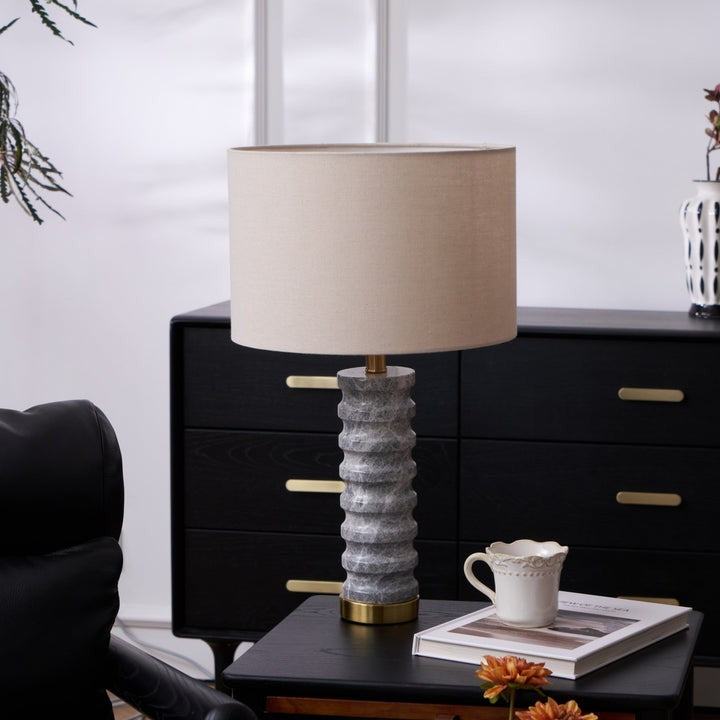Wave-Textured Marble Table Lamp with Brass Accent