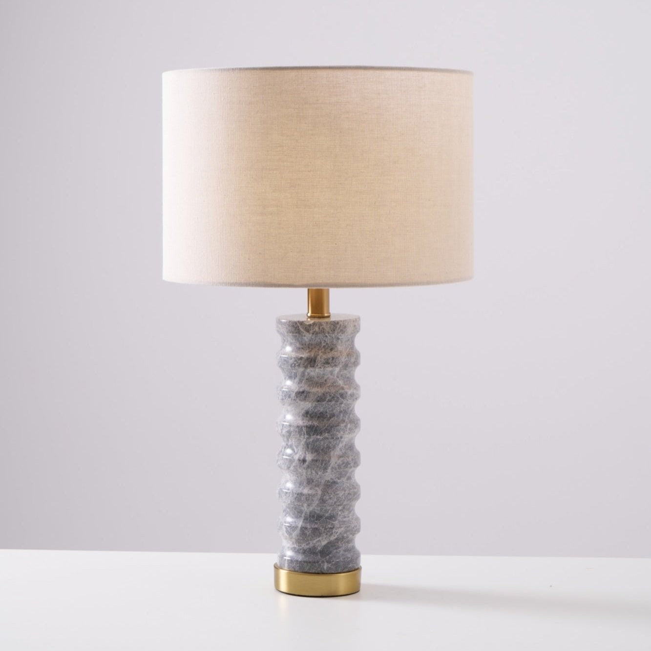 Wave-Textured Marble Table Lamp with Brass Accent