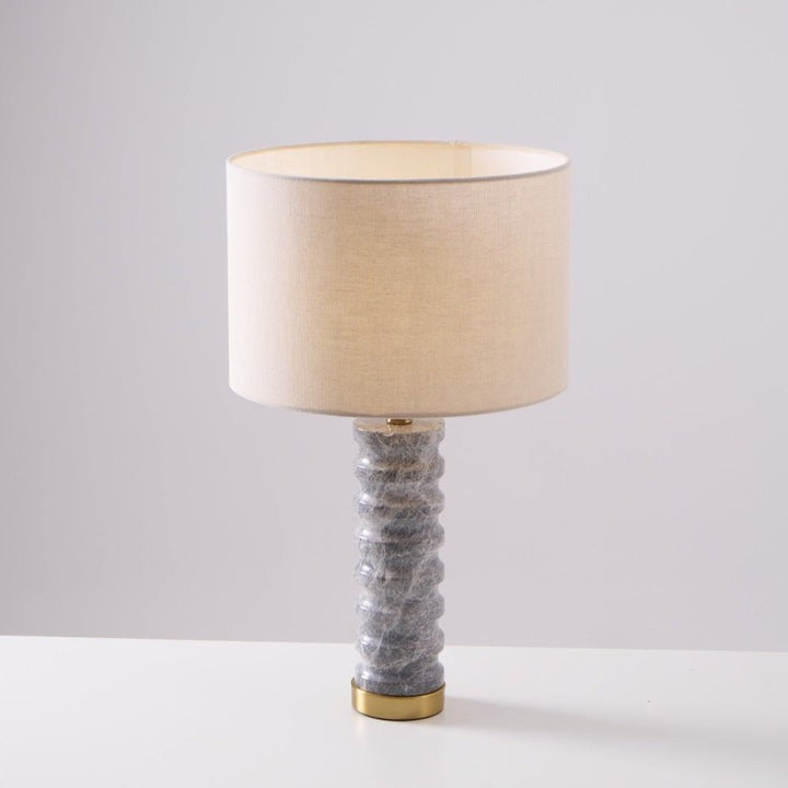 Wave-Textured Marble Table Lamp with Brass Accent