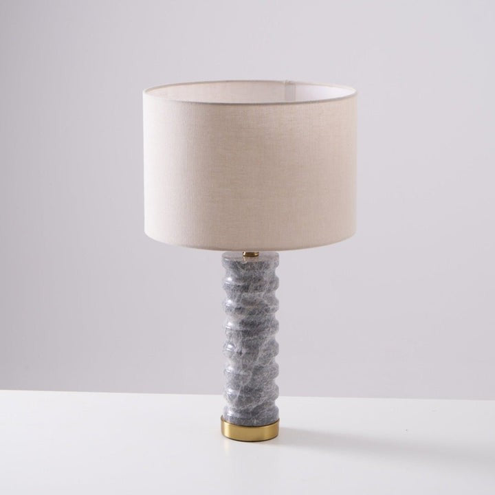 Wave-Textured Marble Table Lamp with Brass Accent