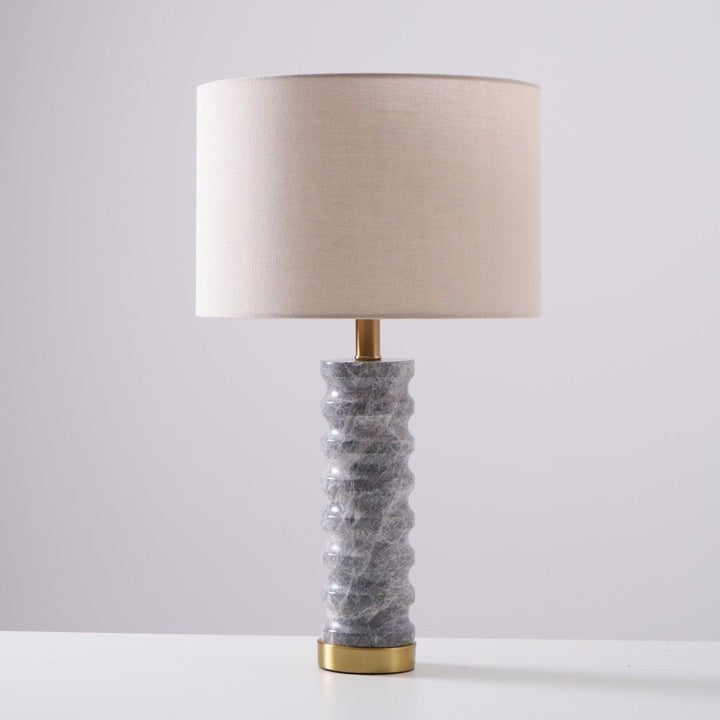 Wave-Textured Marble Table Lamp with Brass Accent