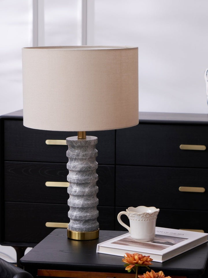 Wave-Textured Marble Table Lamp with Brass Accent